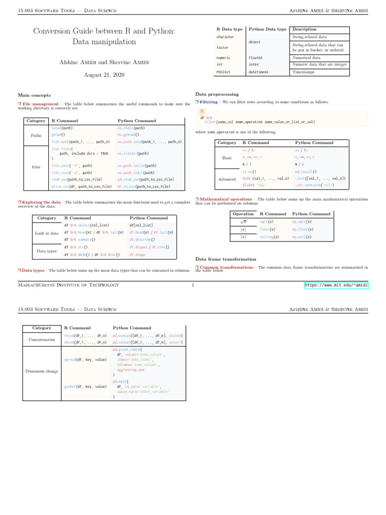 Conversion Guide R Python Data Manipulation | PDF | Information ...