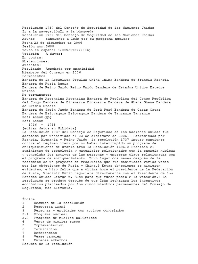 Resolución 1737 del Consejo de Seguridad de las Naciones Unidas (2
