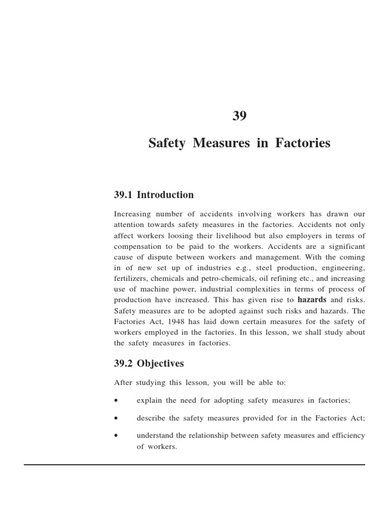 Safety Measures in Factories Act PDF