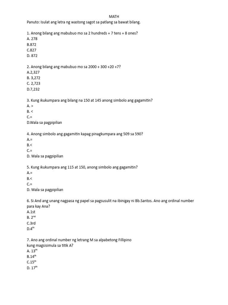 MATH Reviewer 1st QTR | PDF