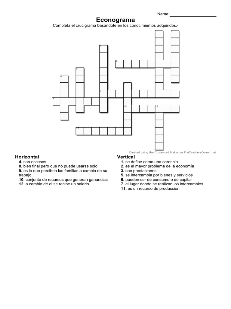 Crucigrama Económico Interactivo | PDF