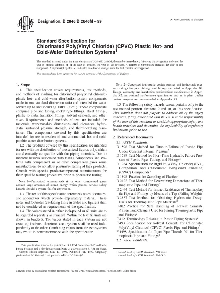 Chlorinated Poly (Vinyl Chloride) (CPVC) Plastic HotAnd ColdWater
