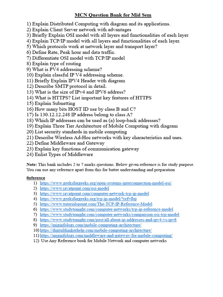 MCN Mid-Sem Question Bank Guide | PDF