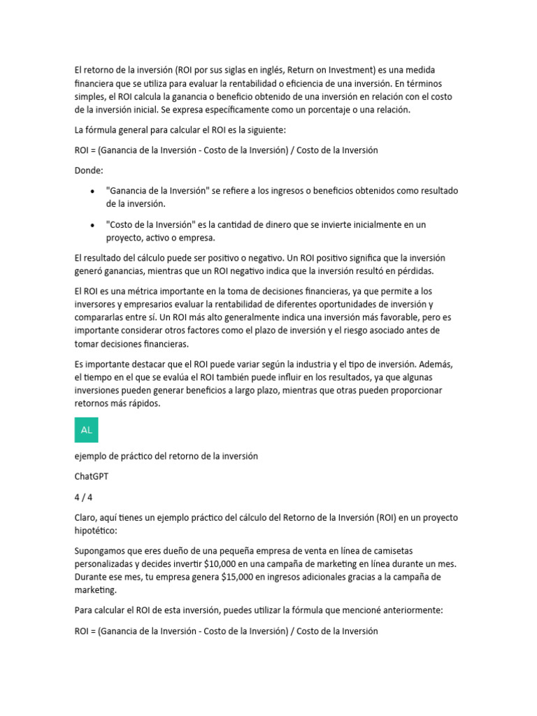 El Retorno de La Inversión | PDF | Retorno de la inversión | Inversiones