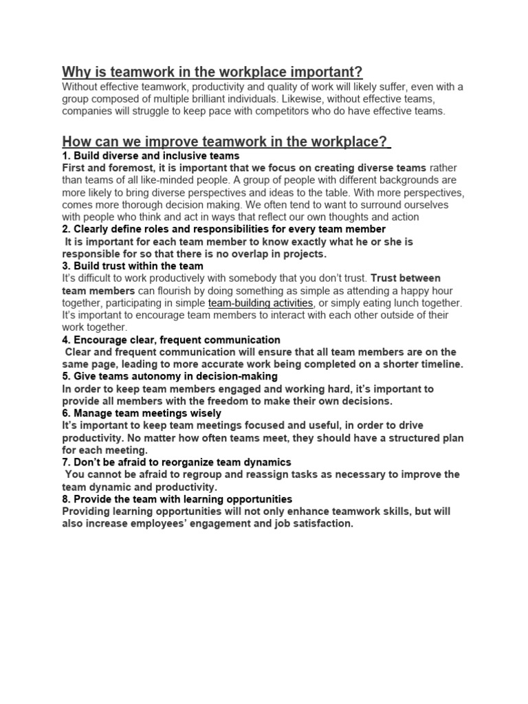 Why Is Teamwork in The Workplace Important PDF