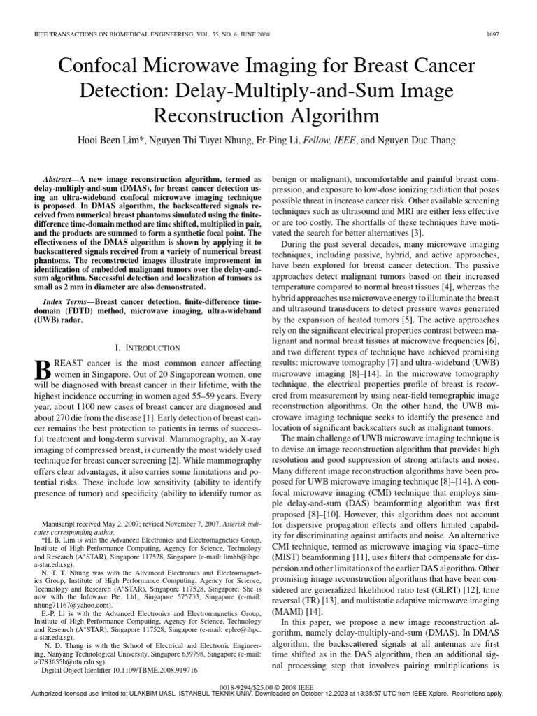 Confocal Microwave Imaging For Breast Cancer Detection Delay-Multiply ...
