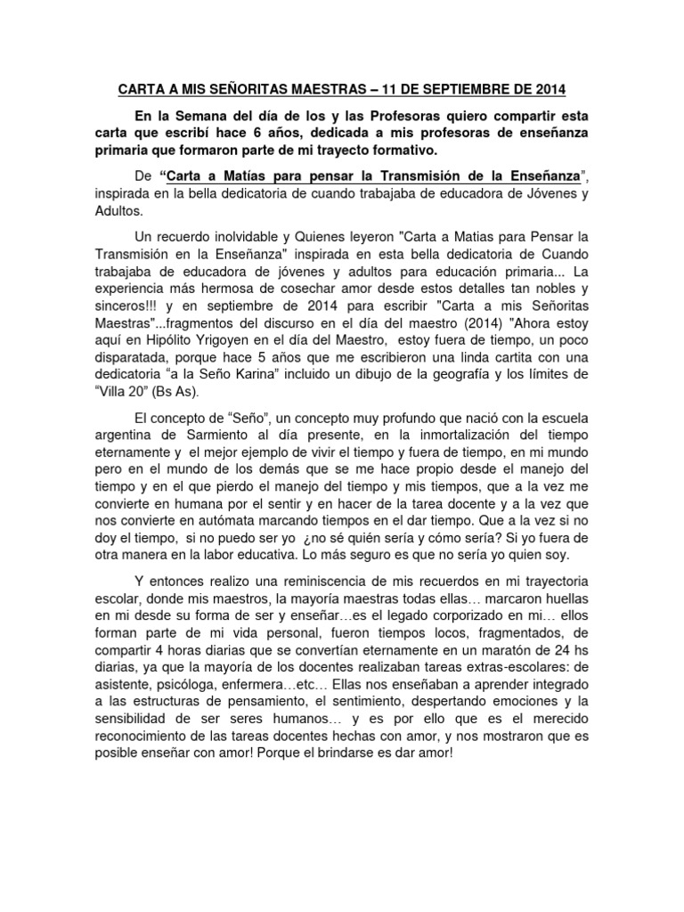Carta a Mis Señoritas Maestras PDF Amor