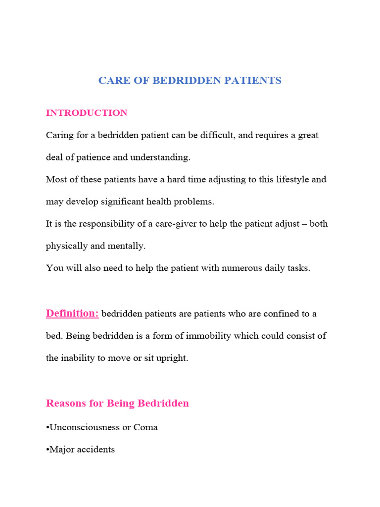 Bedridden Patient Care Guide | PDF | Clinical Medicine | Medical ...
