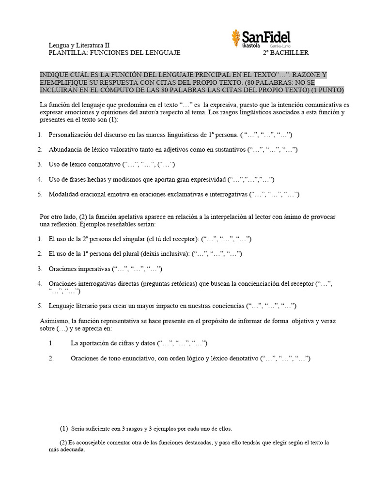 Funciones del Lenguaje en Ejercicios | PDF | Artes del Lenguaje y ...