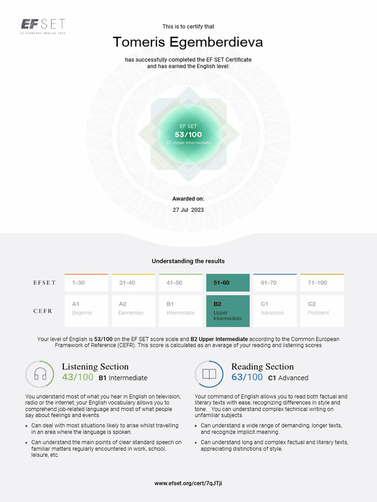 EF SET Certificate | PDF | Career & Growth