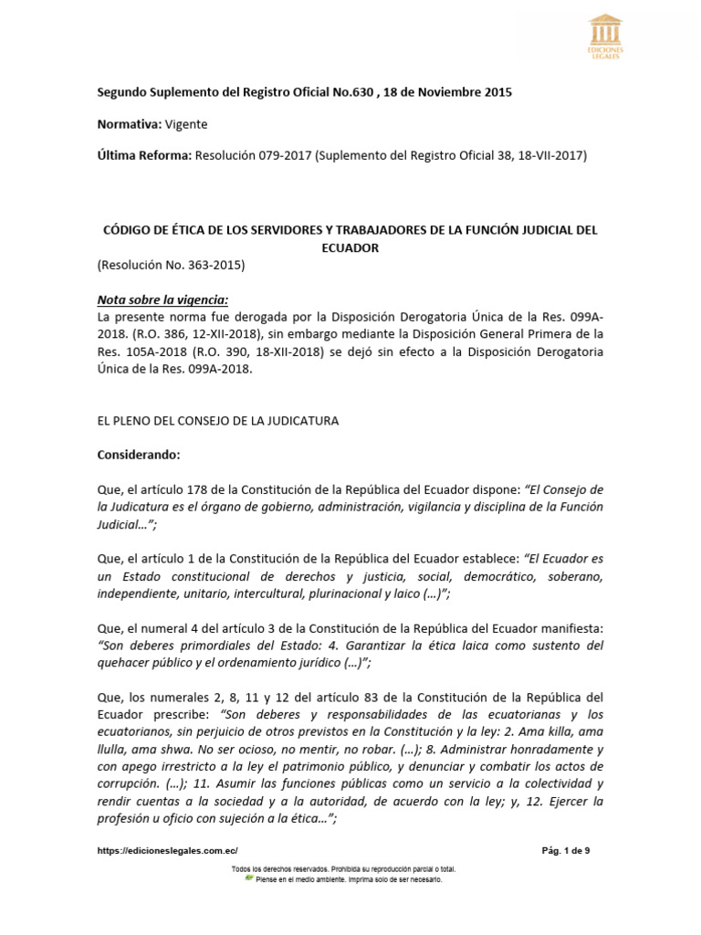 Codigo de etica funcion judicial pdf judicaturas ecuador