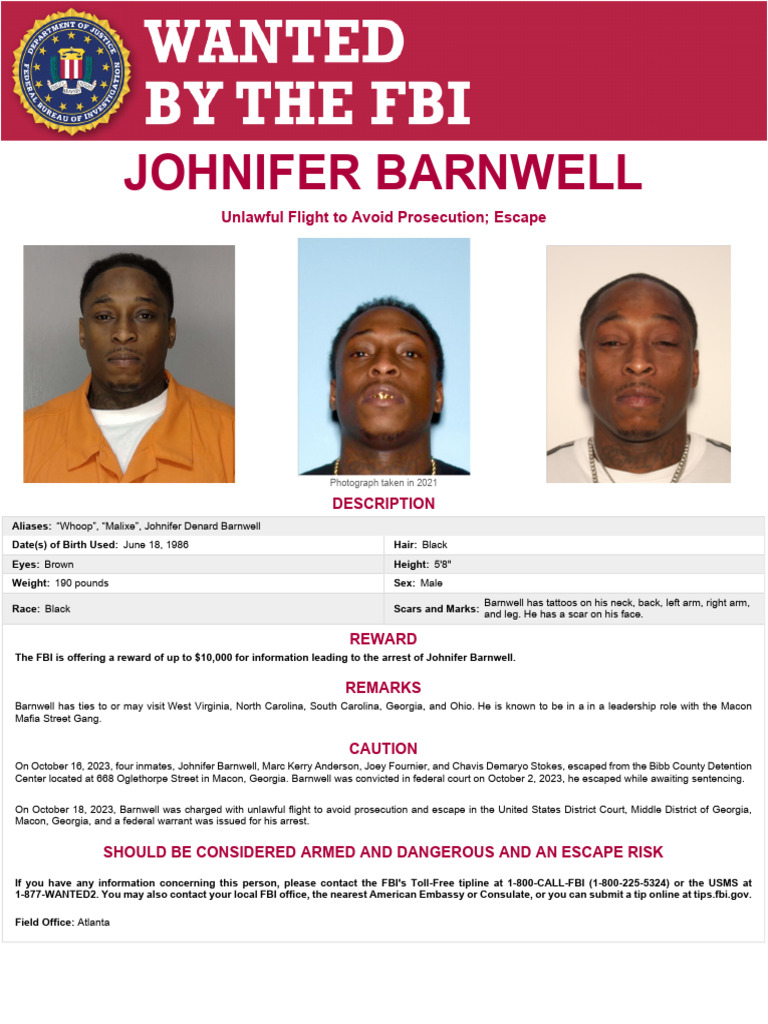 Johnifer Barnwell Reward Poster PDF Crimes Crime & Violence