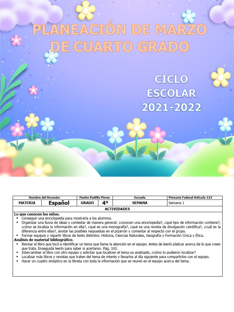 Planeación Cuarto Grado Marzo 2024 | PDF | Narración | Matemáticas