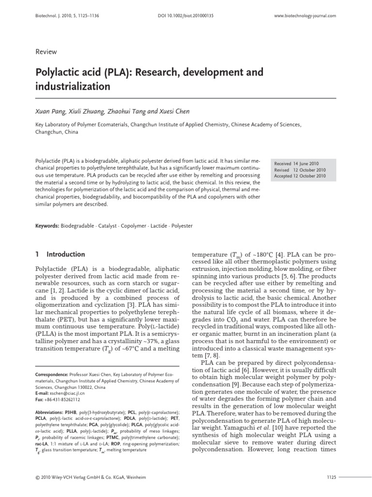 POLYLACTIC ACID PLA PROPERTIES SYNTHESIS AND BIOMEDICAL intelligence overview