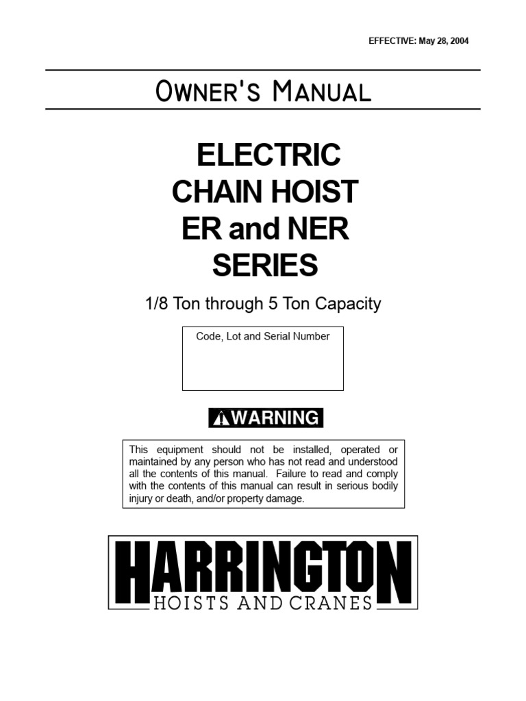 Electric Hoist ManualR10 PDF Electrical Connector Machines