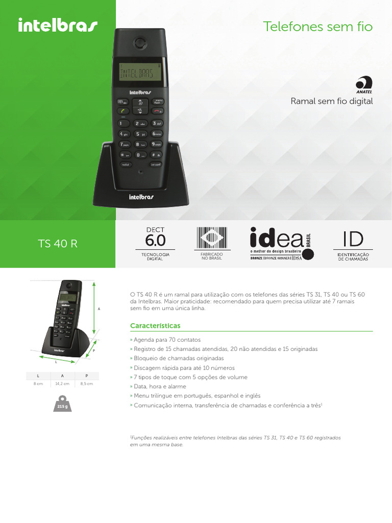 Manual do Telefone Intelbras TS 40 R | PDF | Celulares | Telefone
