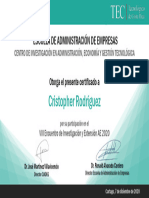 Certificado VIII Encuentro de Investigación y Extensión AE 2020 Cristopher Rodríguez