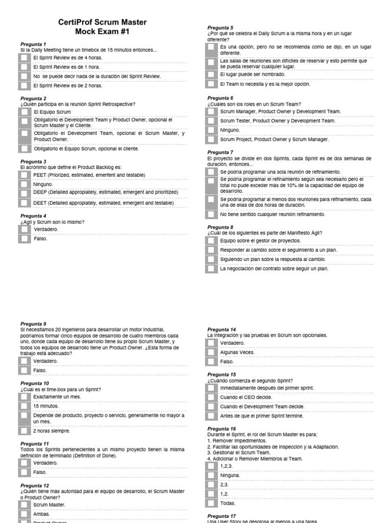 CertiProf Scrum Master Mock Exam No 1 V2.3 PDF Scrum (desarrollo de