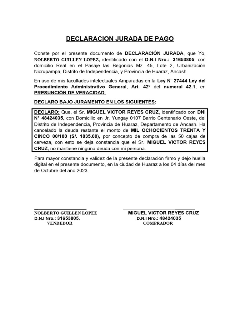 Declaraciones Juradas y Contrato de Arrendamiento | PDF | Derecho ...