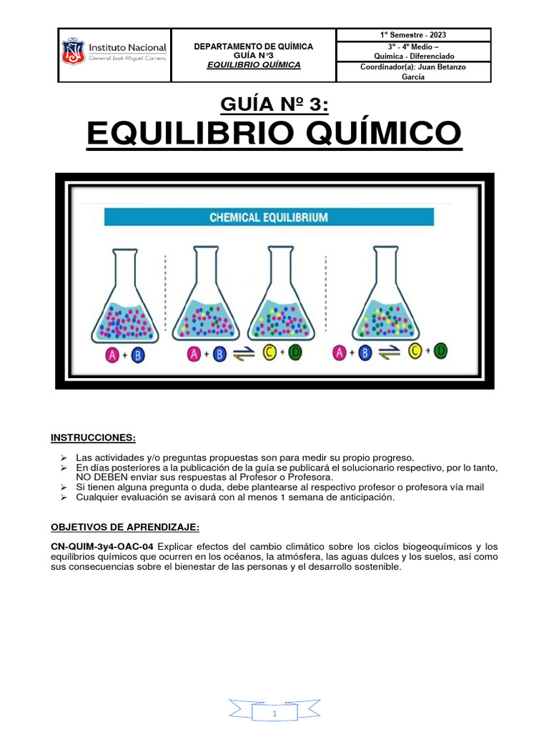 QD - Guía - 3 Equilibrio | PDF | Equilibrio químico | Reacciones químicas