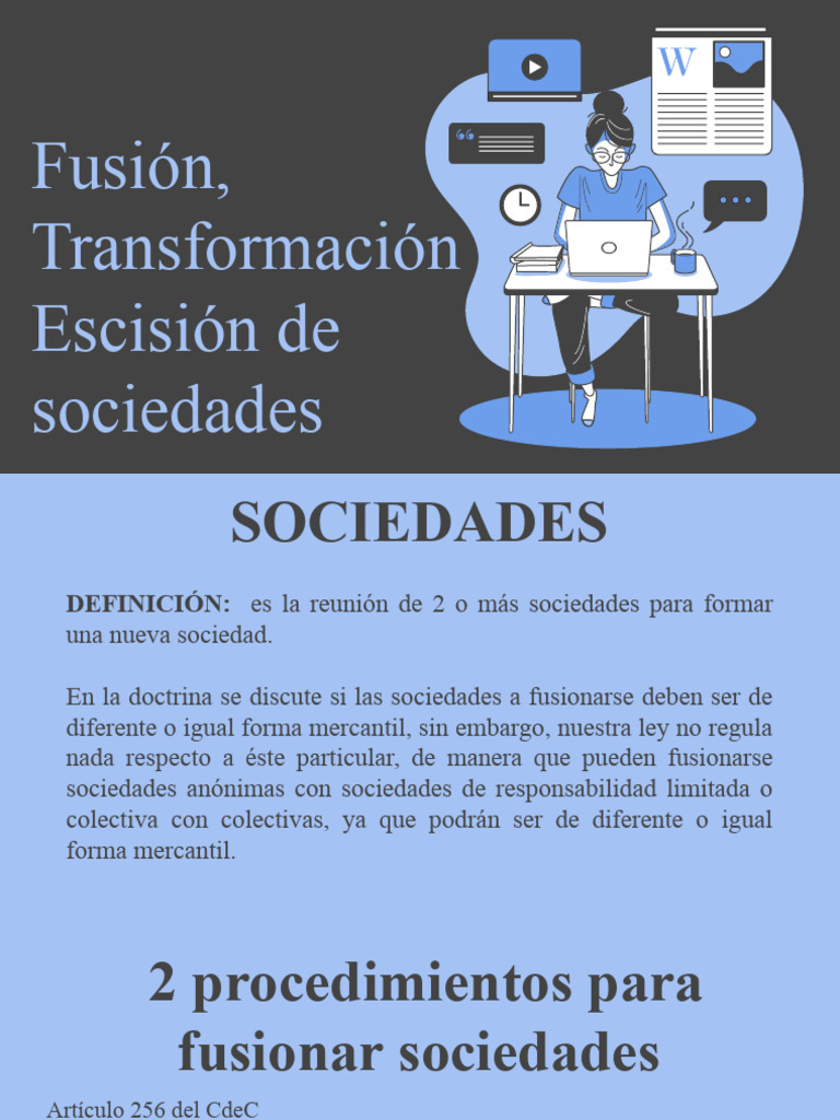 Fusión, Transformación y Escisión de Sociedades | PDF | Sociedad | Business