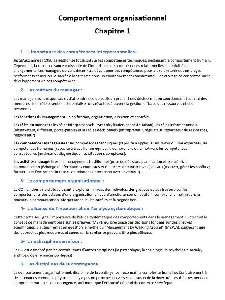 Compétences et défis du comportement organisationnel | PDF | Évolution ...
