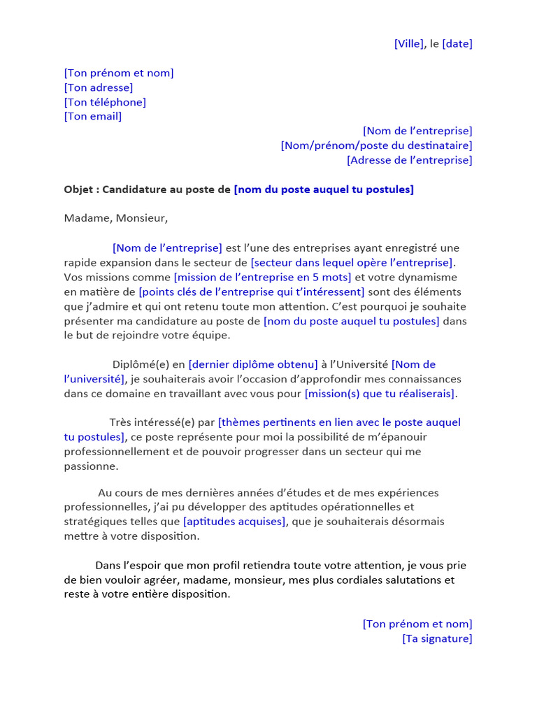 Modèle de lettre de motivation simple | PDF | Évolution de carrière ...