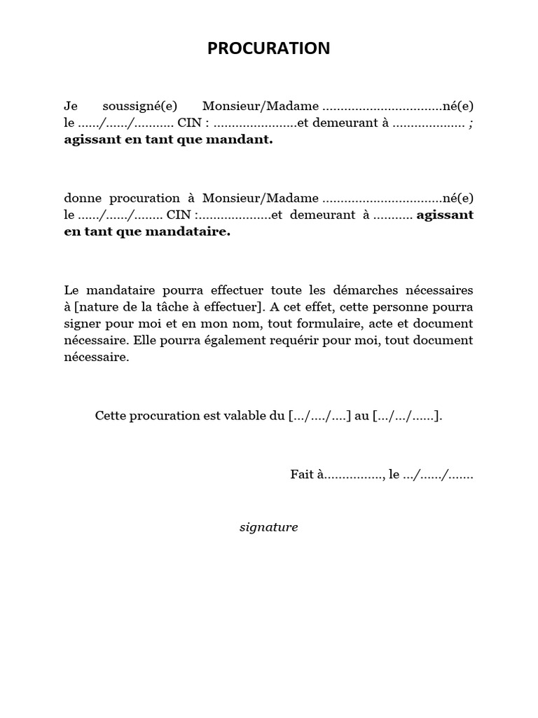 Modèle de procuration simple à imprimer | PDF