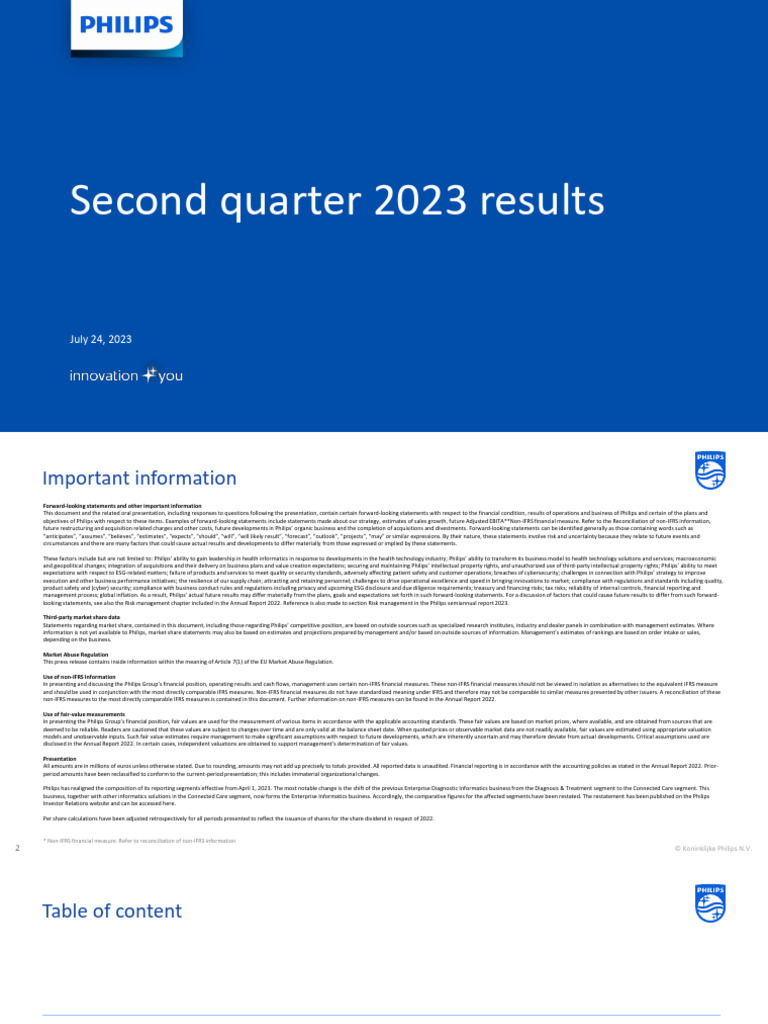 Philips Q2 2023 Financial Overview | PDF | Fair Value | Economies