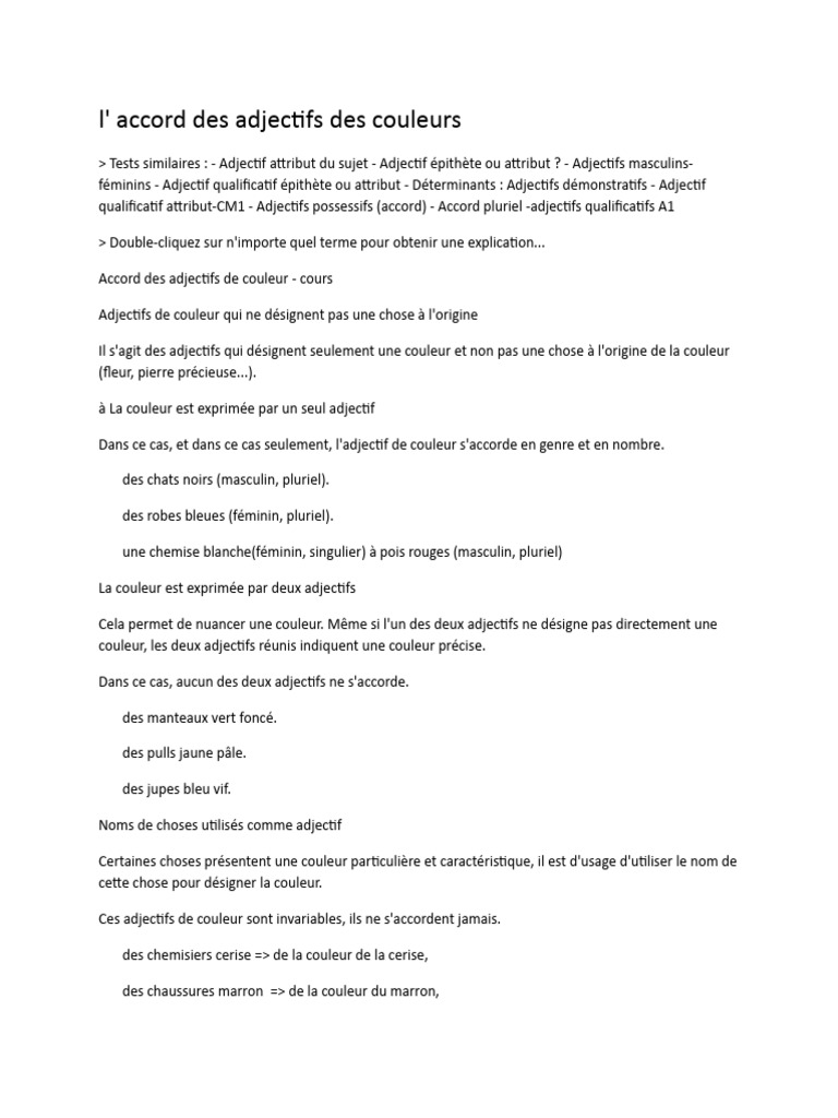 Accord des adjectifs de couleur | PDF
