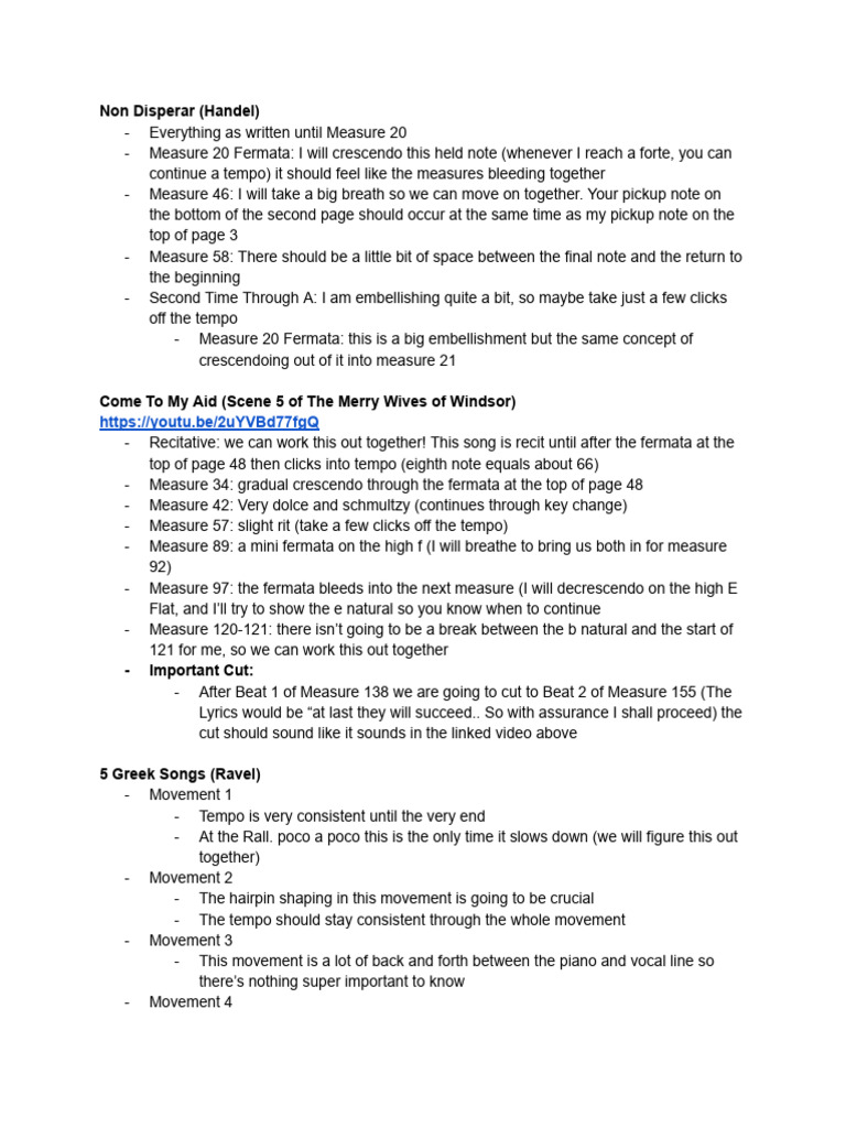Abby Rehearsal Notes On Junior Recital Pieces Pdf Tempo Elements