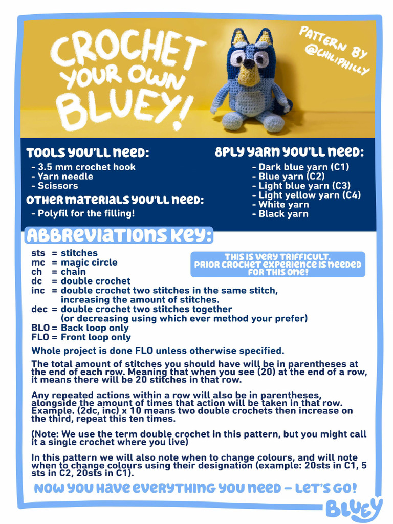 Bluey Crochet Pattern Body Rows Guide | PDF