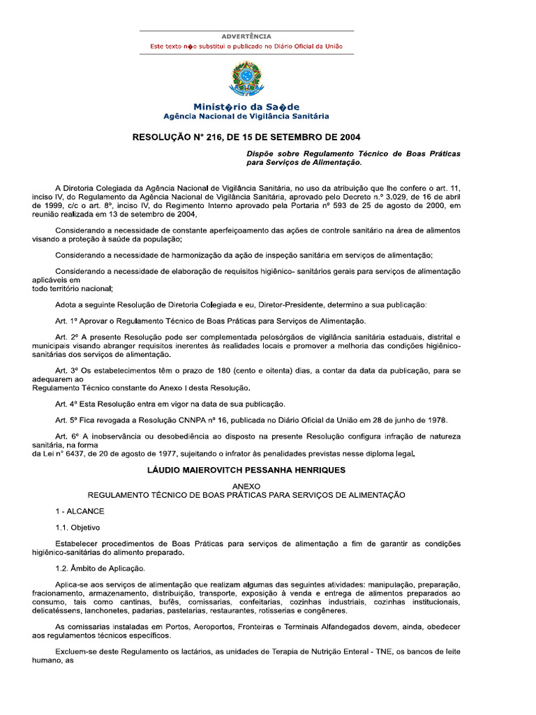 Rdc anvisa 216 2004 pdf