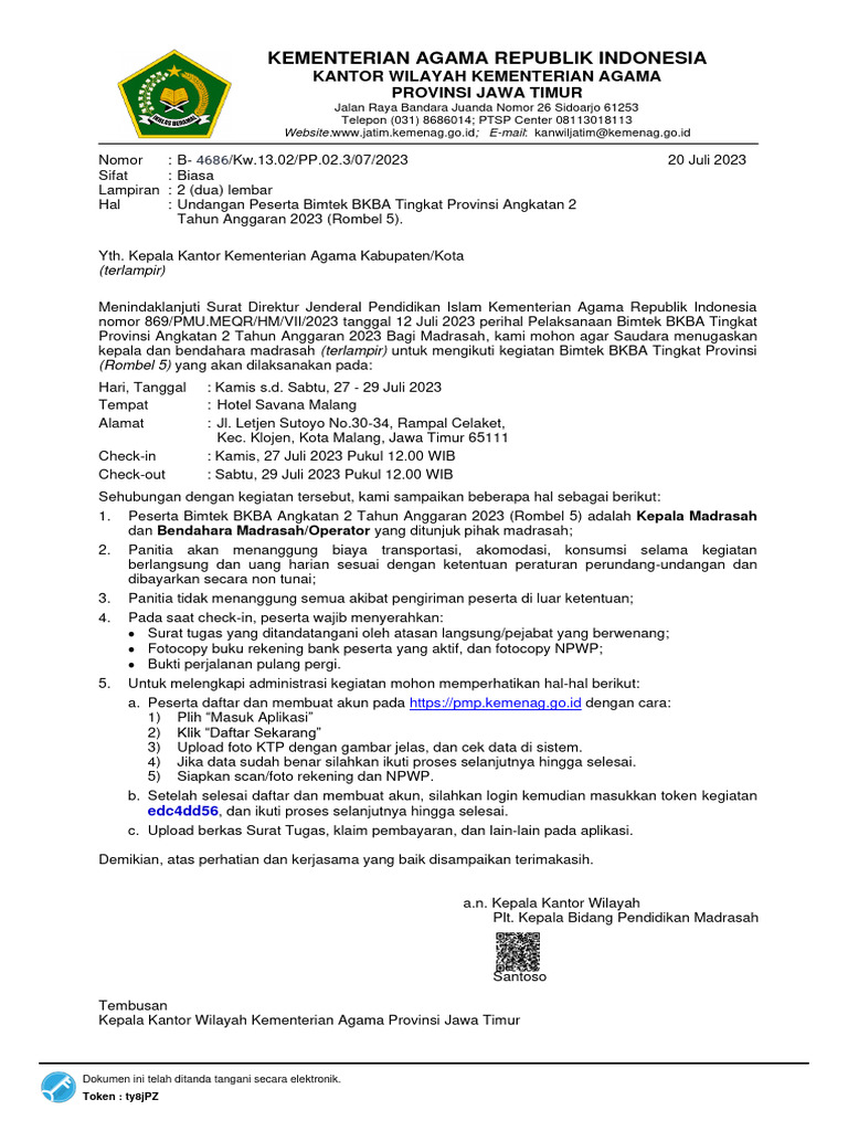 Undangan Bimtek BKBA Provinsi 2023 | PDF