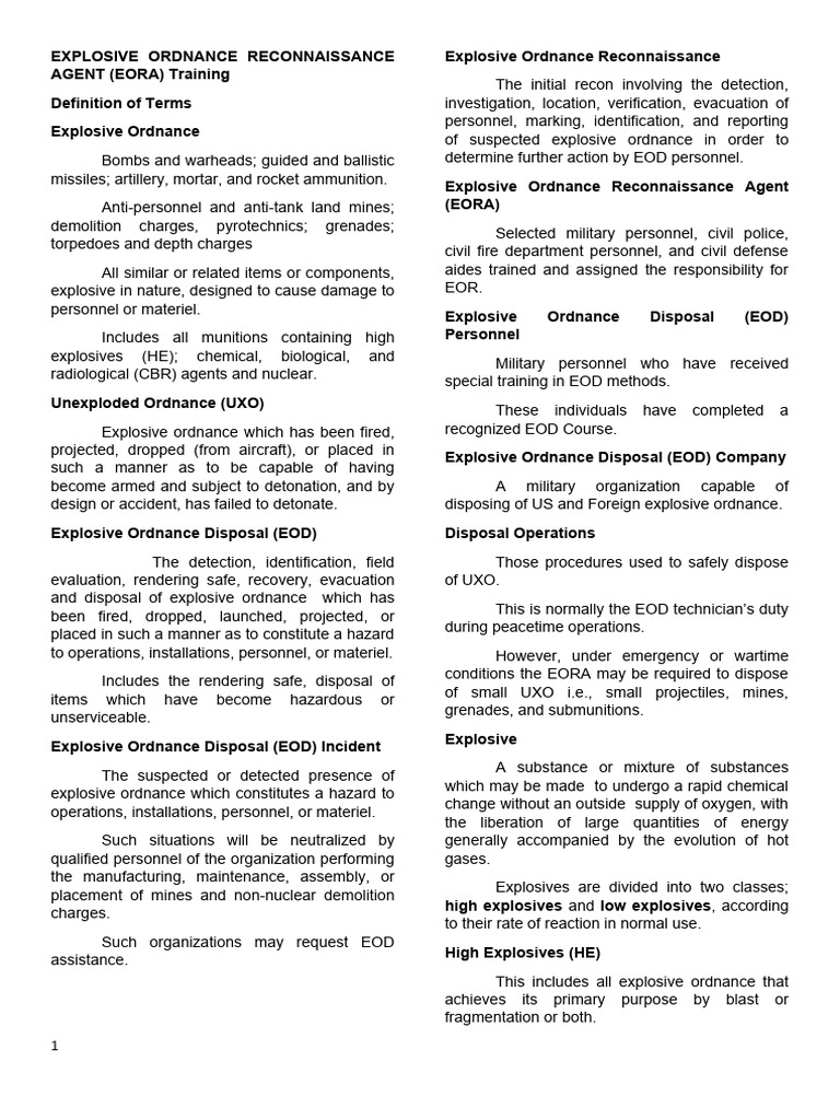 EORA Training for Explosive Ordnance | PDF | Fuze | Bomb Disposal