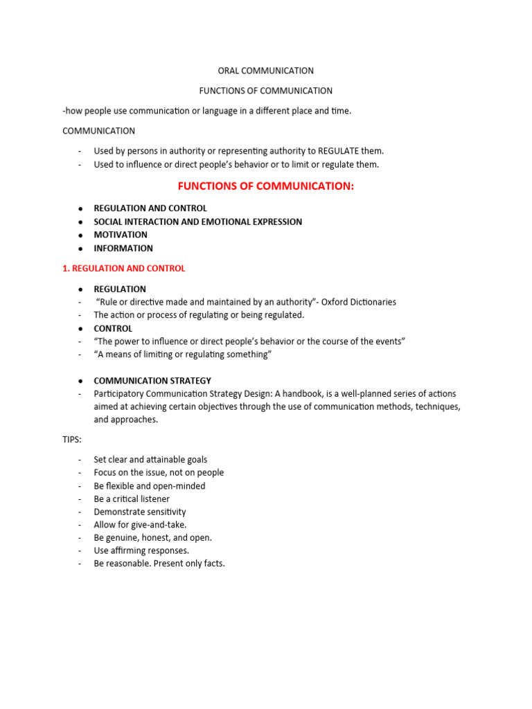 Functions and Types of Oral Communication | PDF | Communication | Cognition