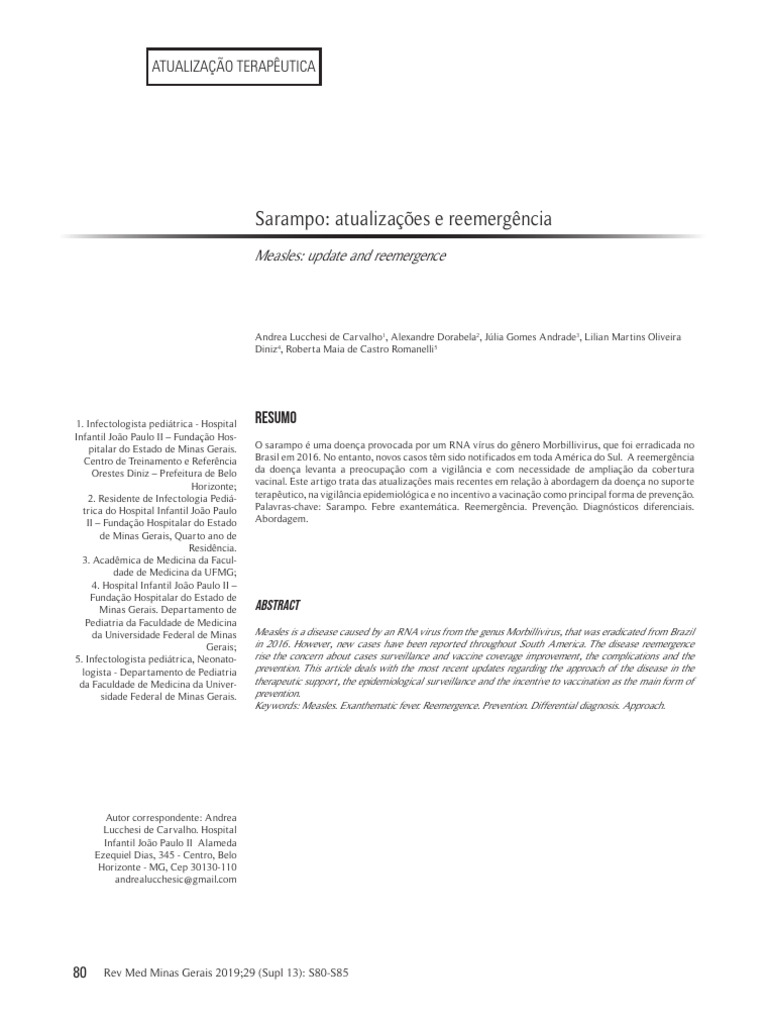 Sarampo: Atualizações e Reemergência: Atualização Terapêutica | PDF ...