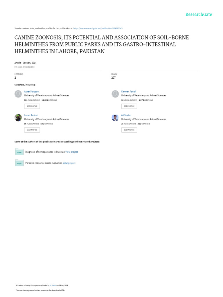 canine-zoonosis-its-potential-and-association-of-soil-borne-helminthes