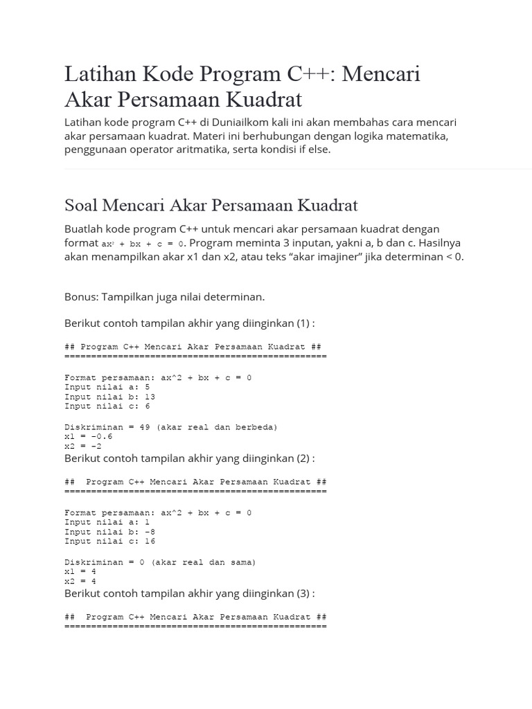 Materi 8 Contoh Kasus Bisection Program C++ | PDF