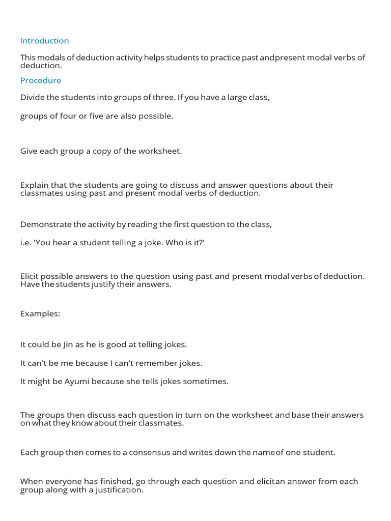 Modal Verbs Of Deduction Who Is It Written Test Word Pdf