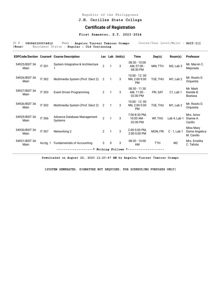 Electronic Enrolment System | PDF