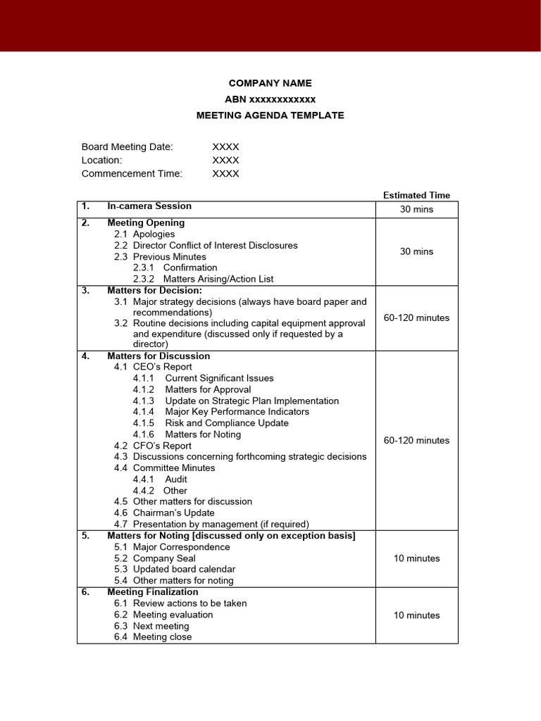 Meeting Agenda Template 18 PDF