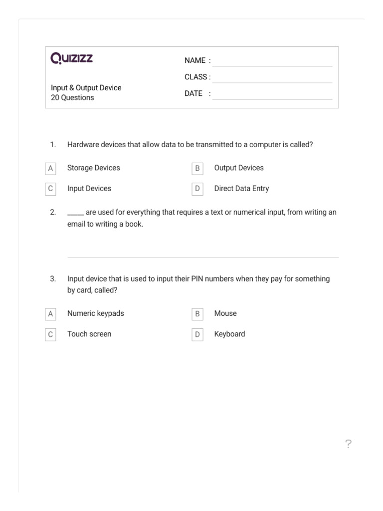 Input & Output Device Quiz | PDF | Input/Output | Printer (Computing)
