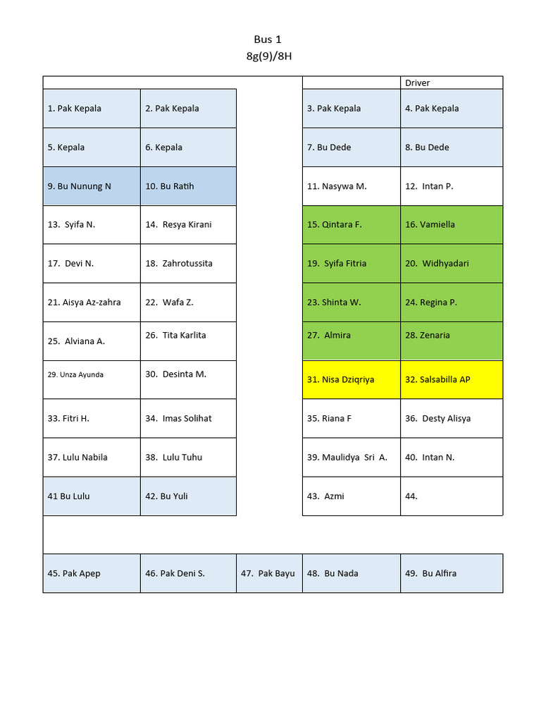Bus Seat Arrangement Overview | PDF | Travel