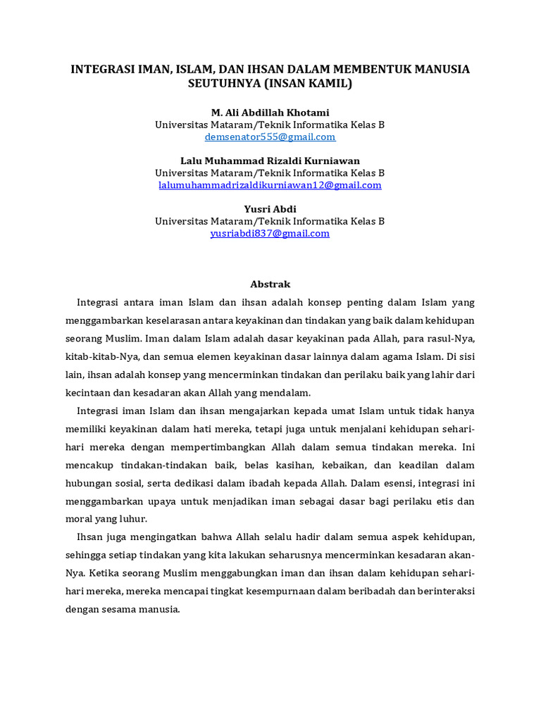Integrasi Iman Islam Dan Ihsan | PDF | Agama & Spiritualitas