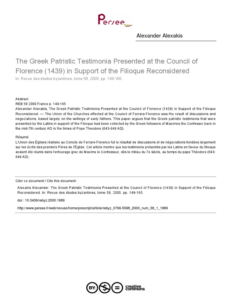 Alexander Alexakis. The Greek Patristic Testimonia Presented at The ...