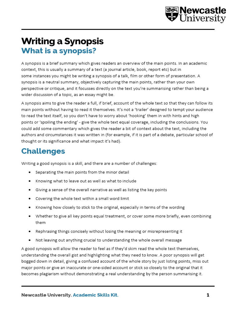 Writing an Effective Synopsis Guide | PDF | Essays | Human Communication