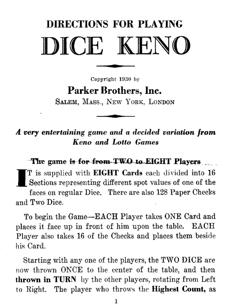 Dice Keno Rules PDF