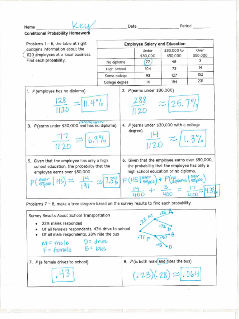 Conditional Probability HW Key | PDF
