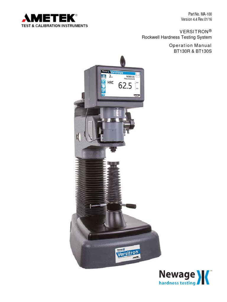 Versitron Rockwell Hardness Tester Manual 2016 PDF